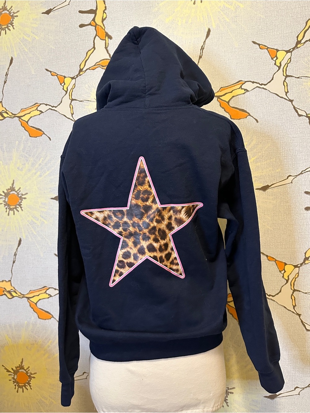 Navy Hoodie with Leopard Star Accent small